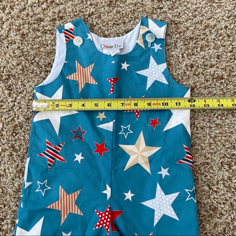 Lolly Dolly Doodle 12 Months USA Patriotic Romper July 4th Outfit Overalls - Picture 6 of 9